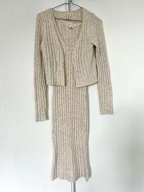 Happily Grey Cozy Knit Sweater & Dress Set in Light Beige